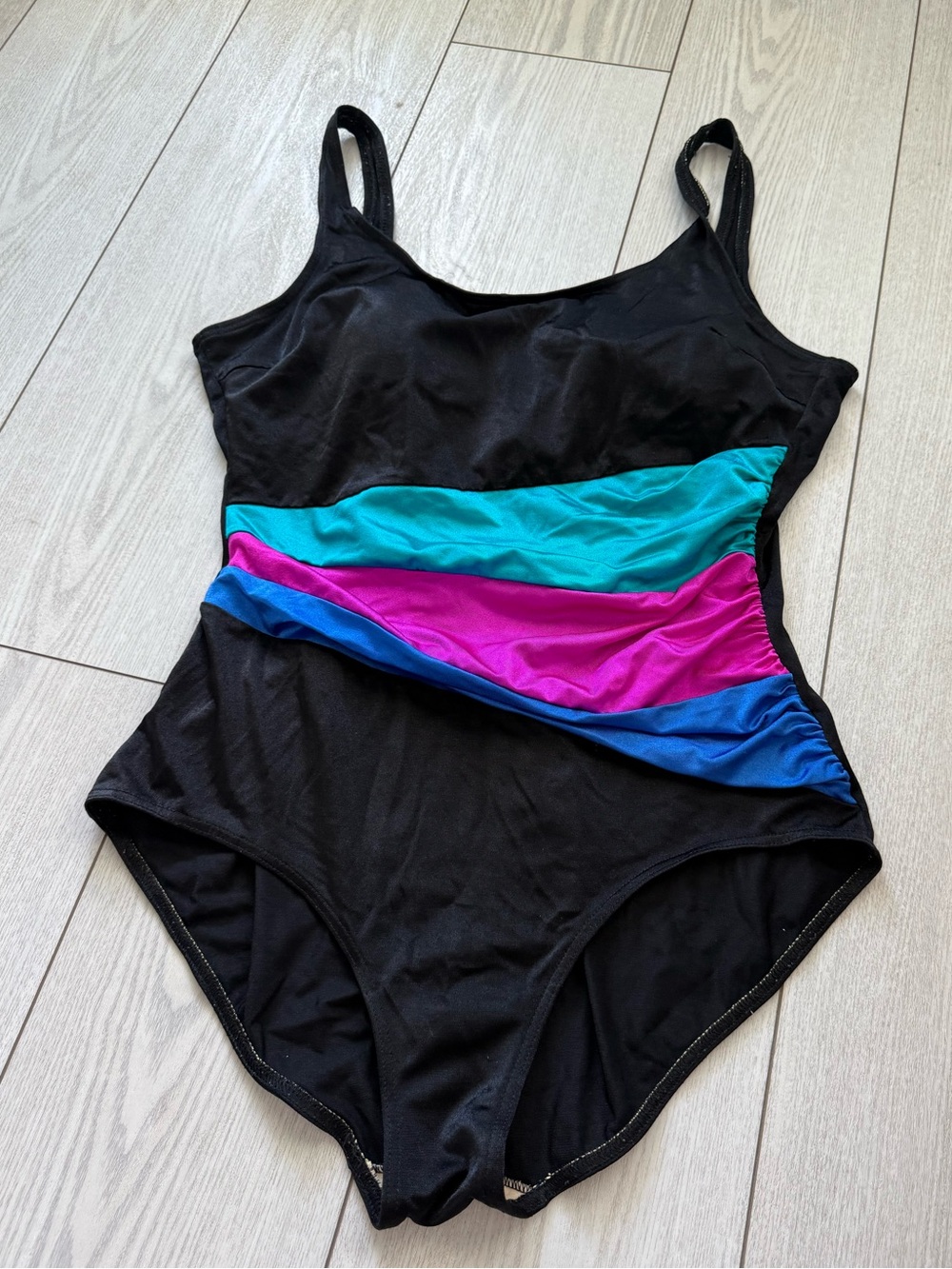 Vintage 80s swimsuit one piece black purple teal blue retro 16 beach summer